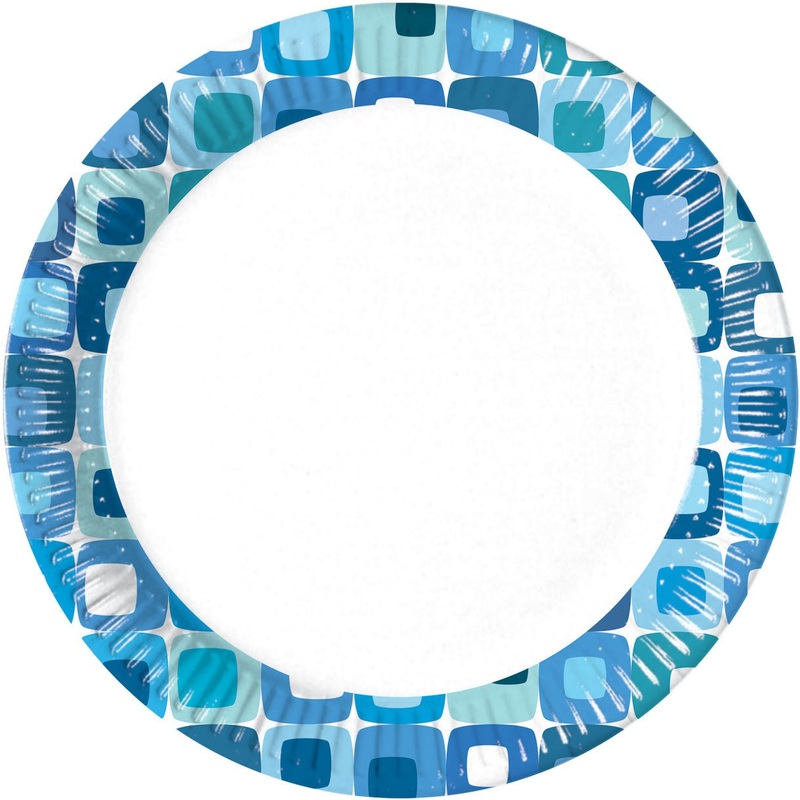 10 Blue Squares paper plates 23cm