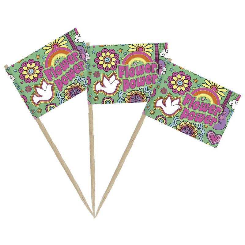 50 flower power flags party skewers 8cm