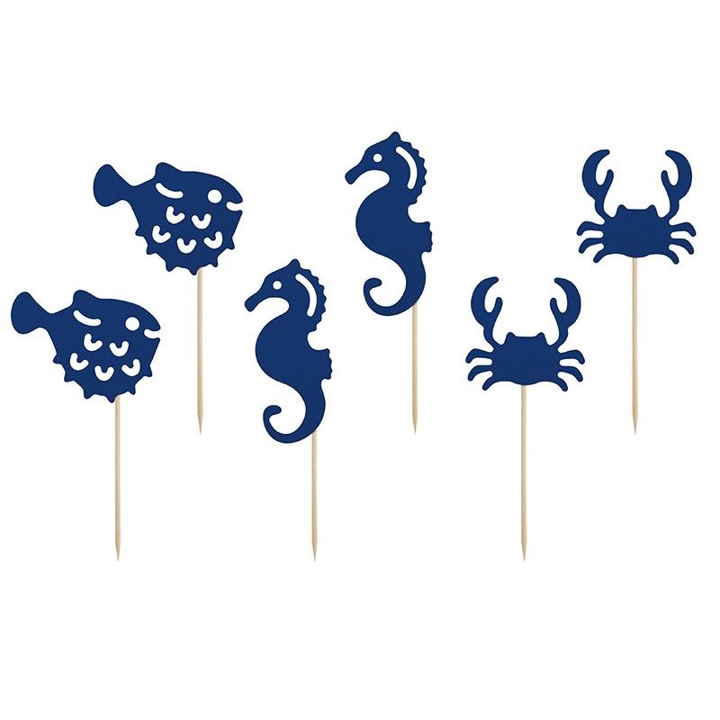 6 maritime cupcake sticks Ahoy 12cm