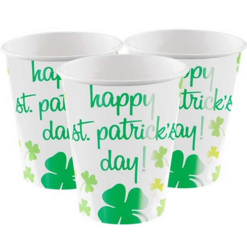 8 Happy St Patricks Day paper cups 255ml