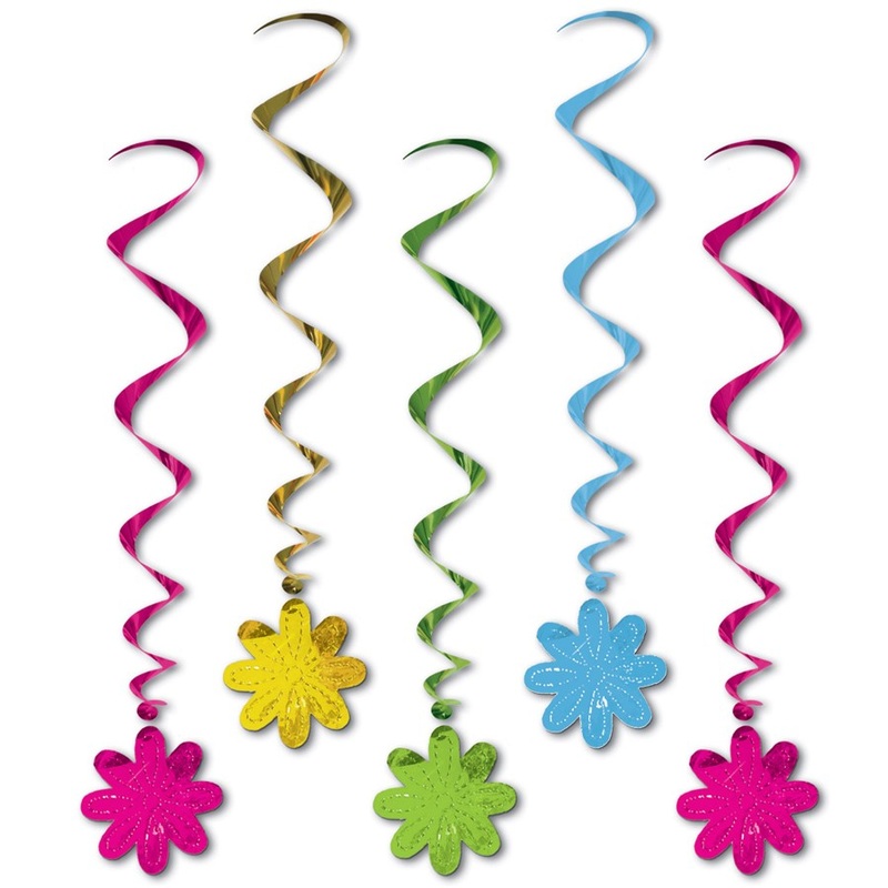 Colorful flower hanging decoration, set of 5