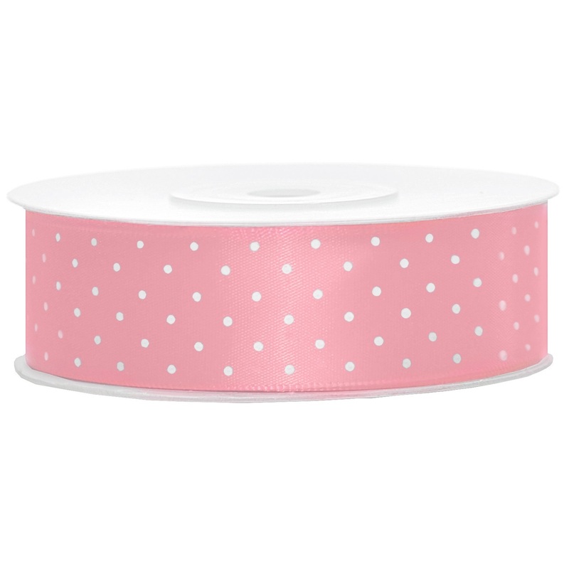 Dotted satin ribbon light pink 25m