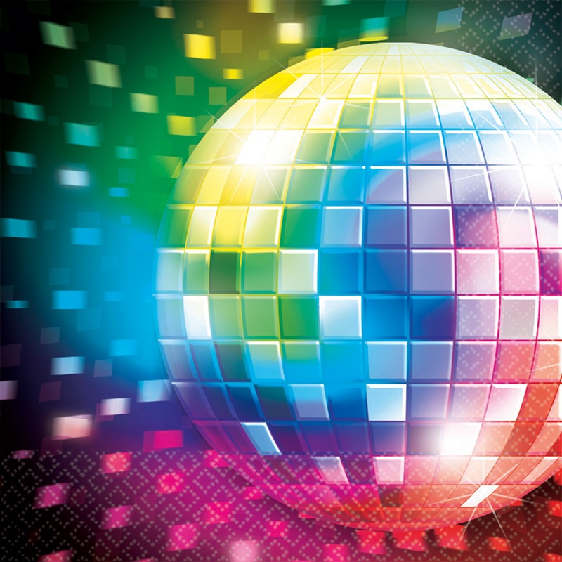 Set of 16 Disco Fever napkins Colorful disco ball 33cm