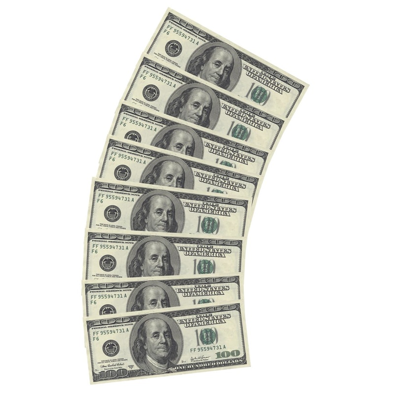 10 counterfeit 100 dollar napkins