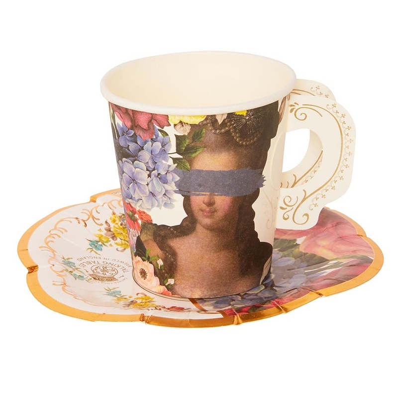 12 floral baroque cups with saucers