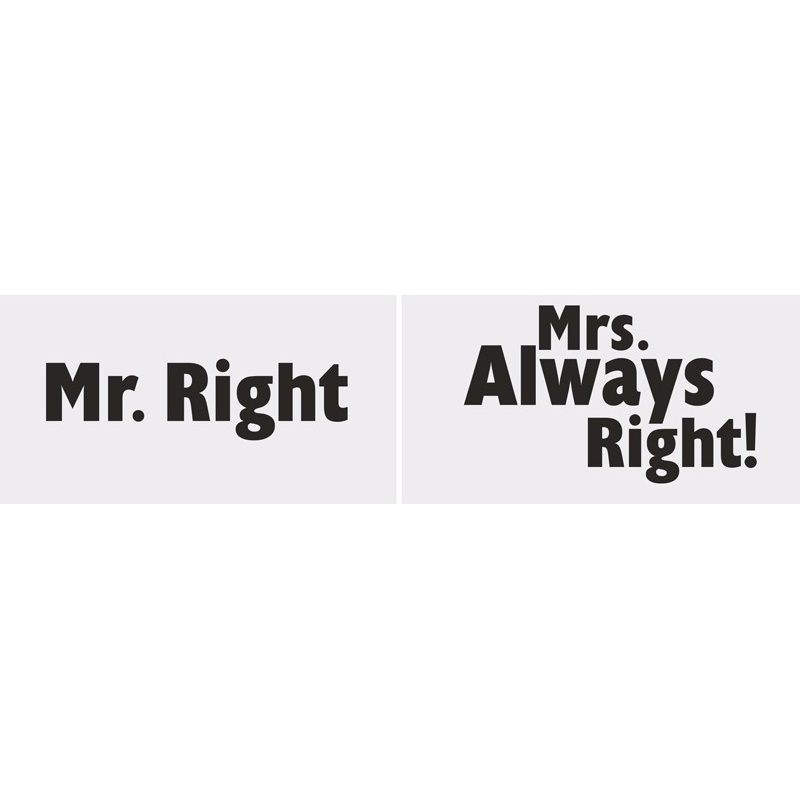 2 photo box decoration signs Mr. Right / Mrs. Always Right 30x15cm