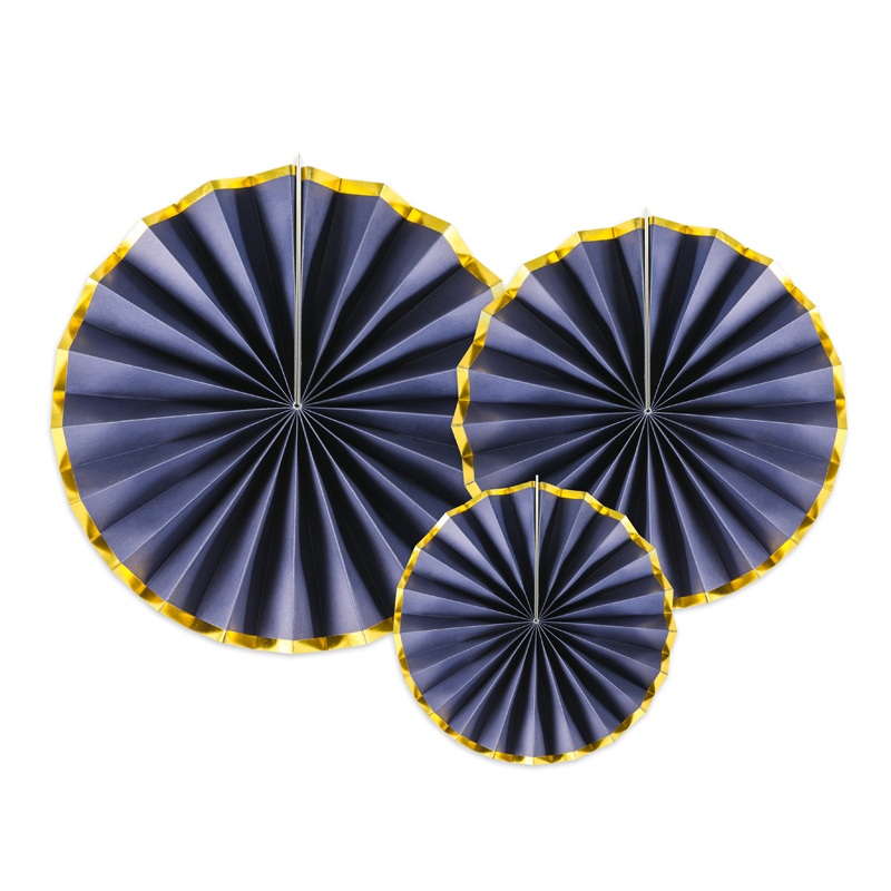 3 Party Night Paper Rosettes Navy Blue