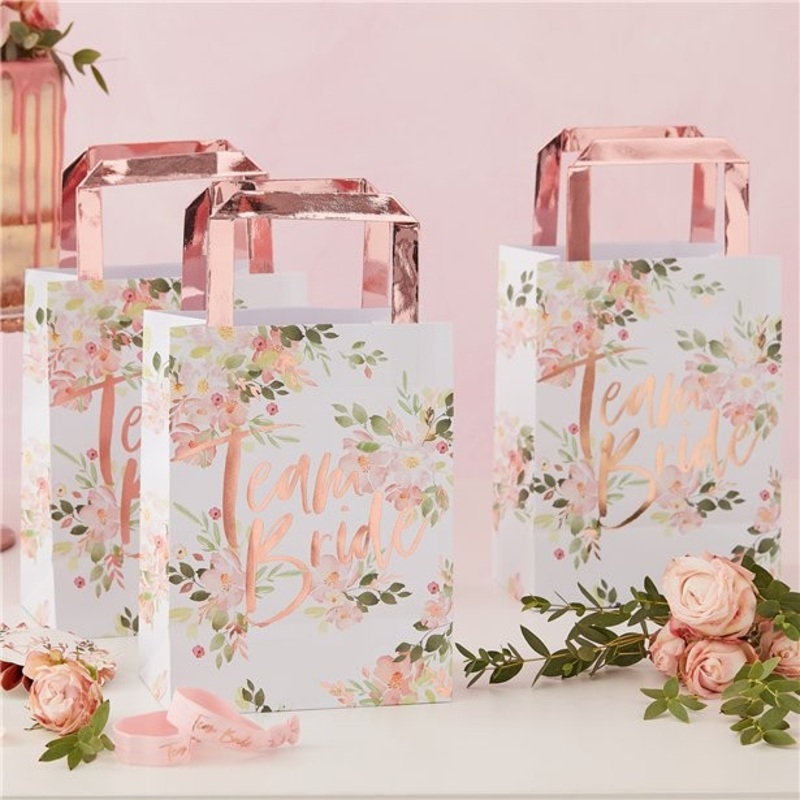 5 Floral Team Bride paper bags 35cm