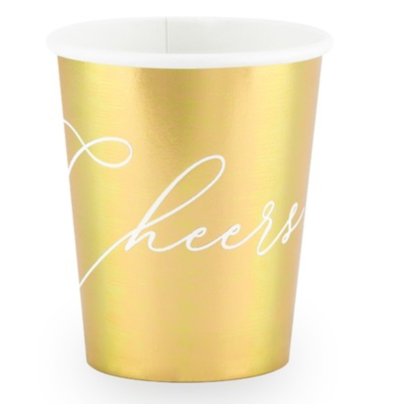 6 Paper Cups Cheers Gold 260ml