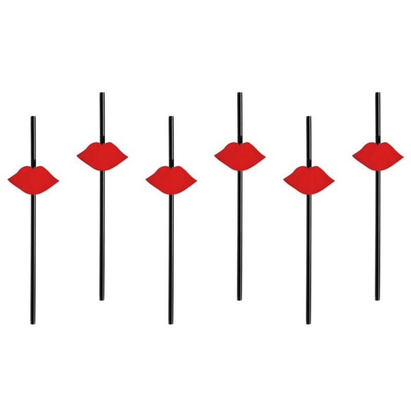 6 Red Lips straws 24cm