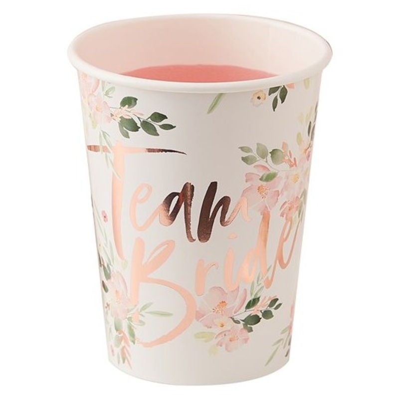 8 floral bridal shower paper cups 255ml