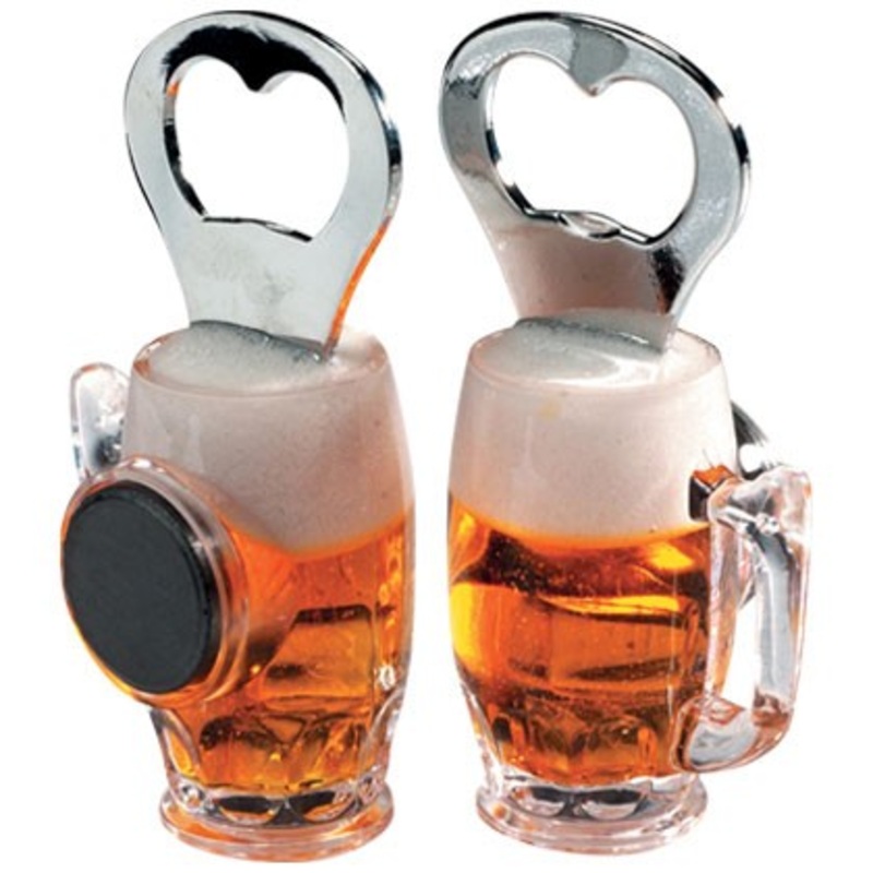 Bottle opener beer mug with magnet