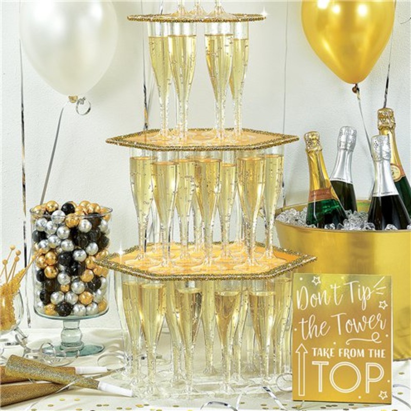 Golden champagne tower set