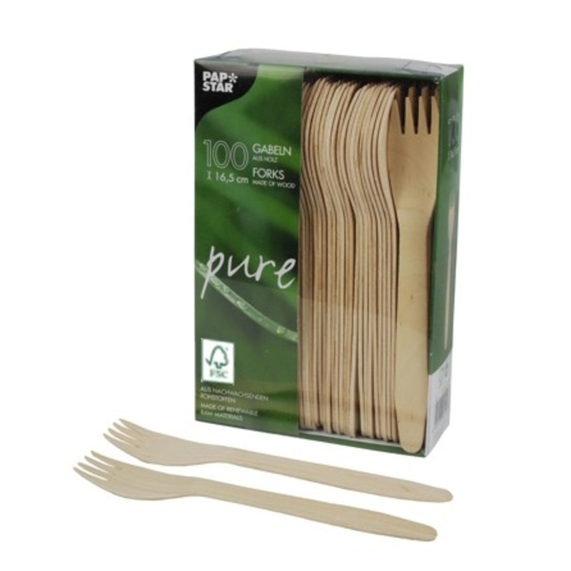 100 FSC Wooden Forks 16.5cm