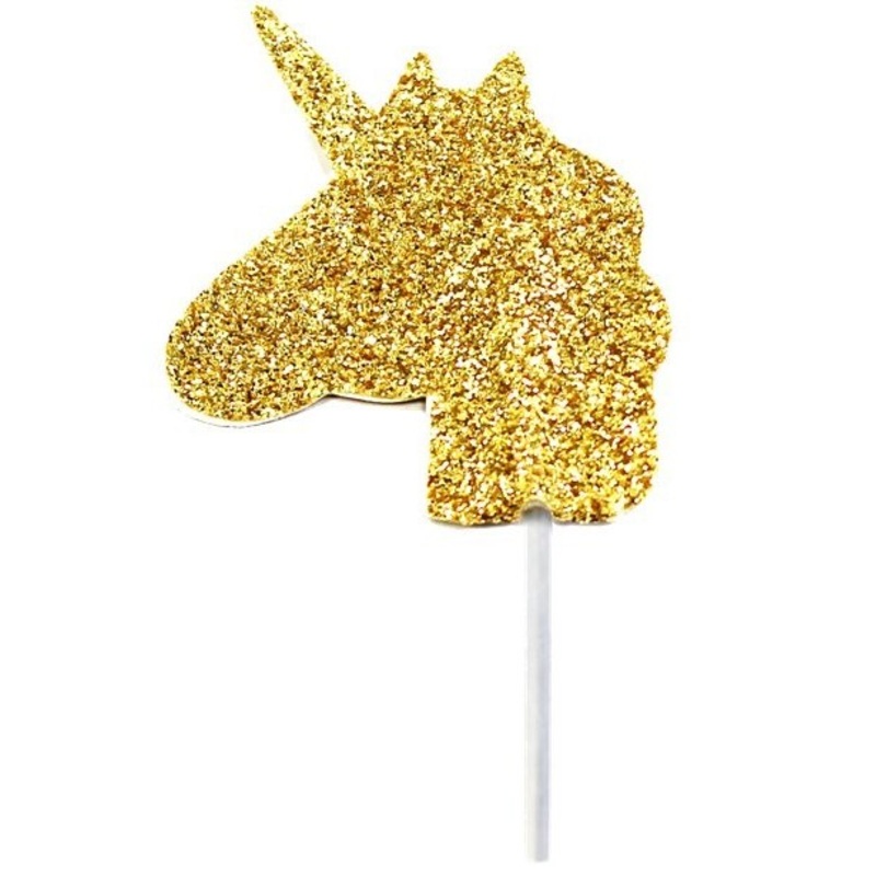 12 glittery unicorn cupcake skewers gold 3.5cm