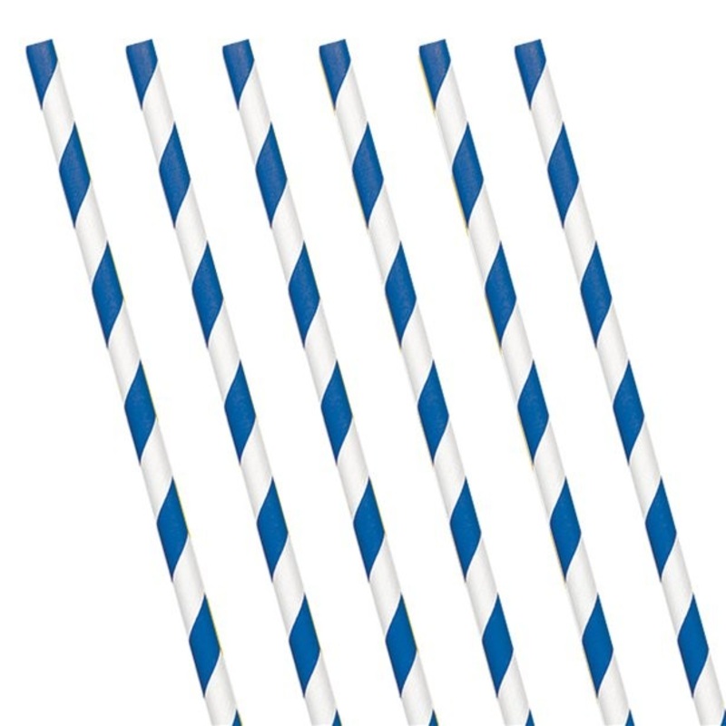 24 Paper Straws Blue & White 19cm