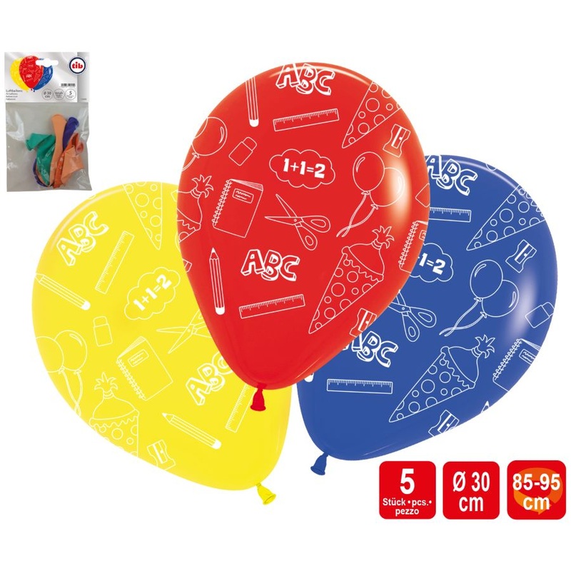 5 colorful back-to-school balloons 30cm