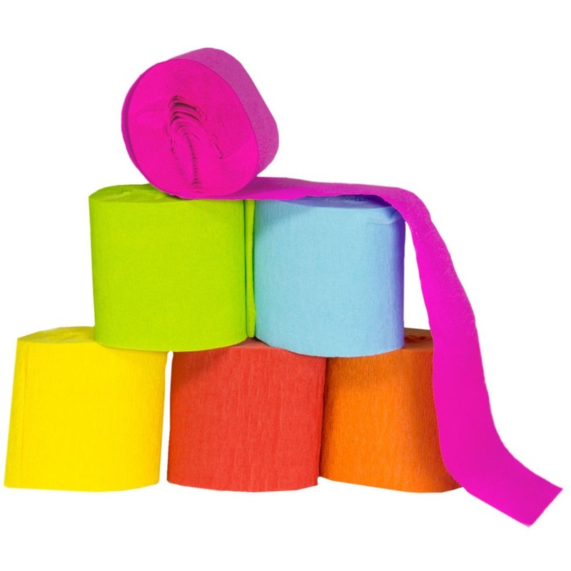 6 colorful crepe paper rolls 10m