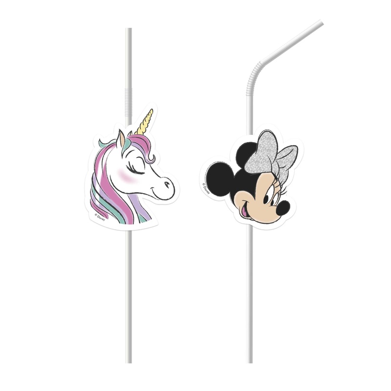 6 Minnie Mouse unicorn straws 24cm
