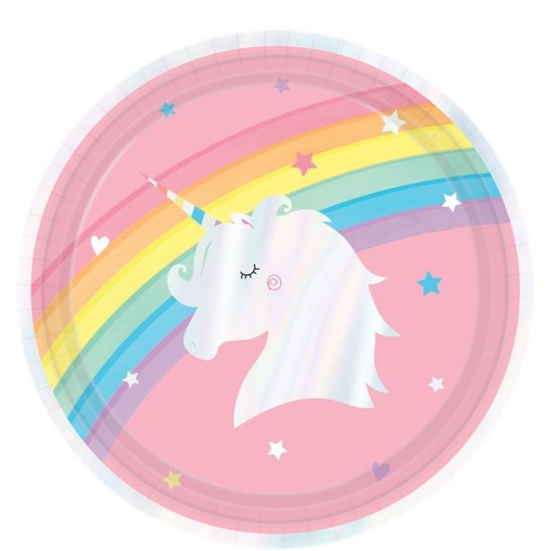 8 Fantasyland unicorn paper plates 23cm