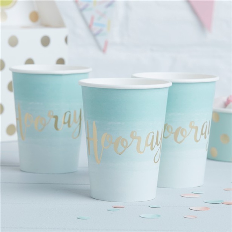 8 turquoise Ombr Hoorey paper cups 255ml