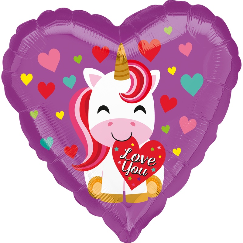 Love You unicorn heart balloon 43cm