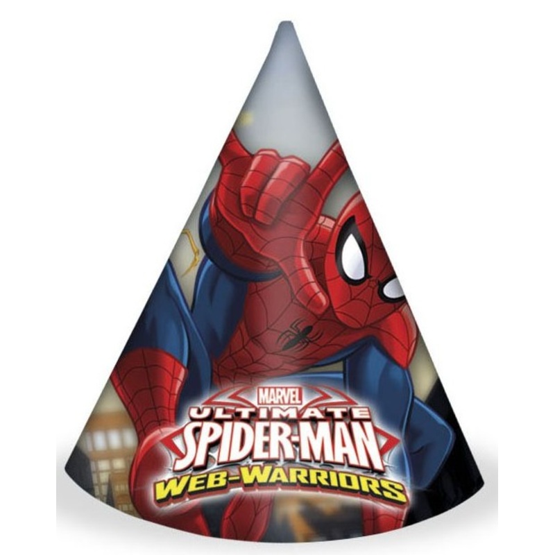 6 Spiderman Web Warriors party hats 16cm