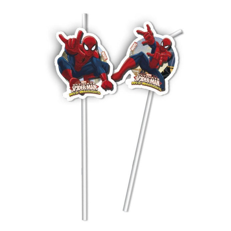 6 Spiderman Web Warriors straws 24cm