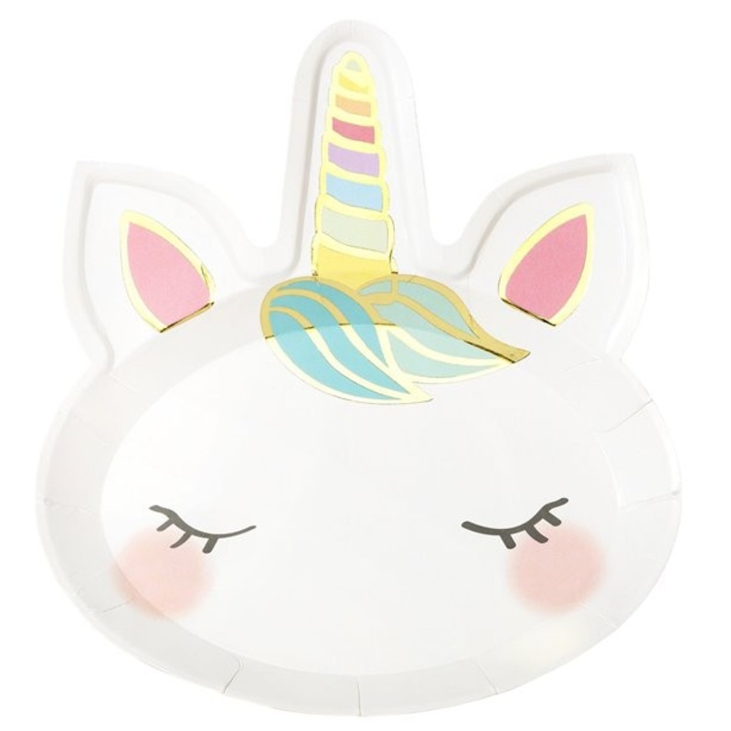 8 Blushing Unicorn paper plates 21 x 22cm