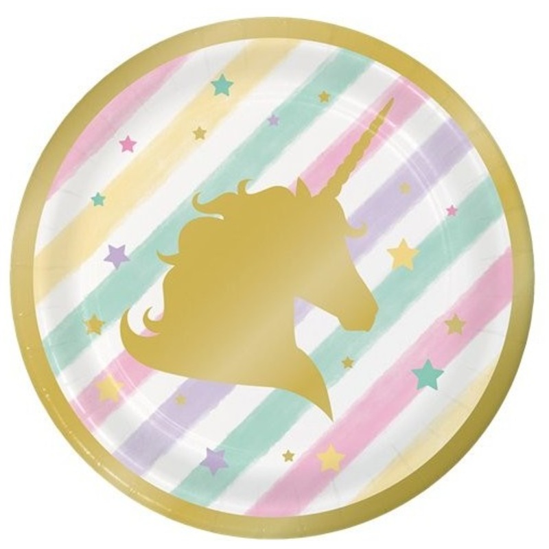 8 Golden Unicorn paper plates 18cm