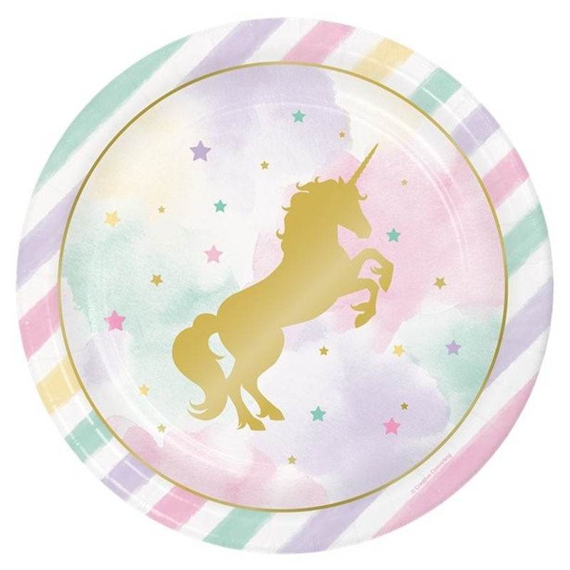 8 Golden Unicorn paper plates 23cm