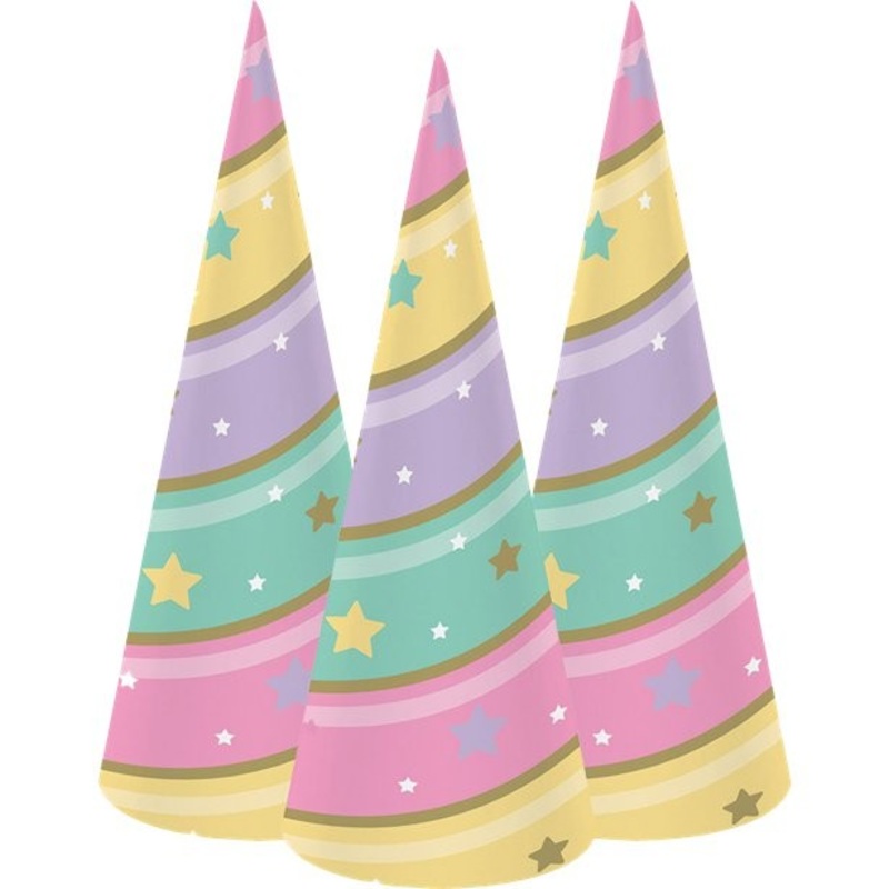 8 Golden Unicorn party hats 18.5cm
