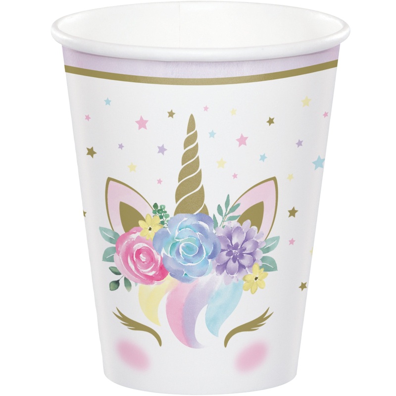 8 Princess Unicorn paper cups 256ml