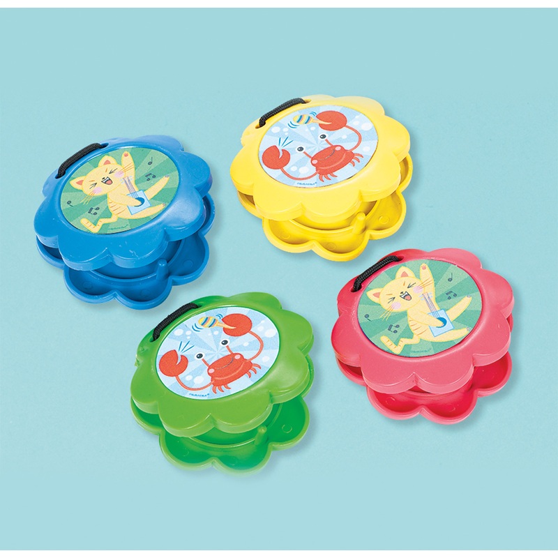 Children's birthday castanets with a cute animal motif 4 pieces