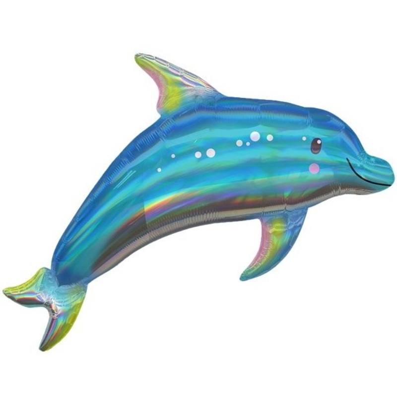 Holographic dolphin foil balloon blue 74cm