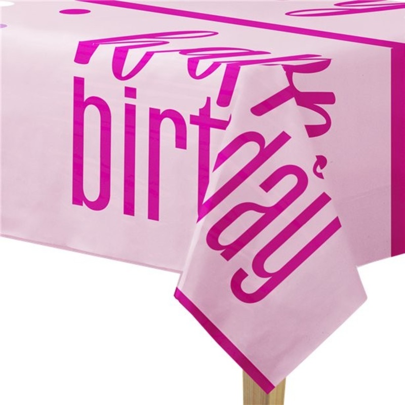 Sparkling Pink Birthday tablecloth 1.37 x 2.1m