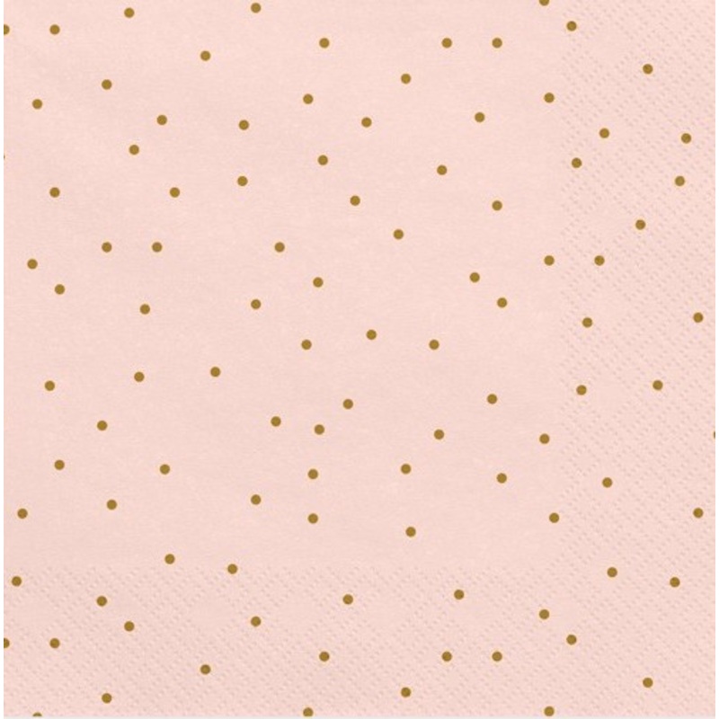 20 Napkins Pink with Gold Dots 33cm