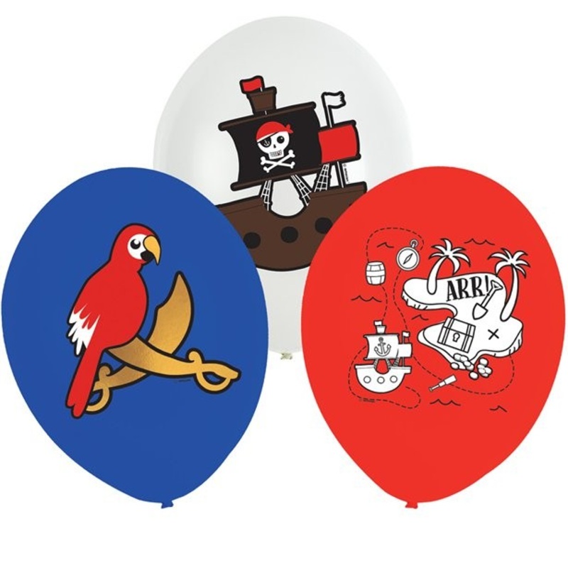 6 pirate treasure island balloons 27cm