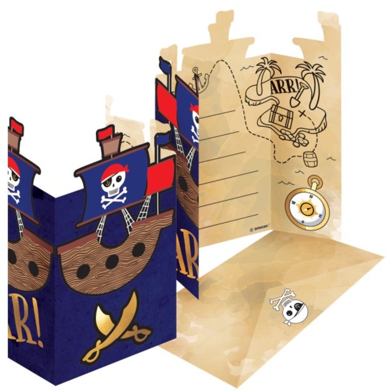 8 pirate battle invitation cards with envelope