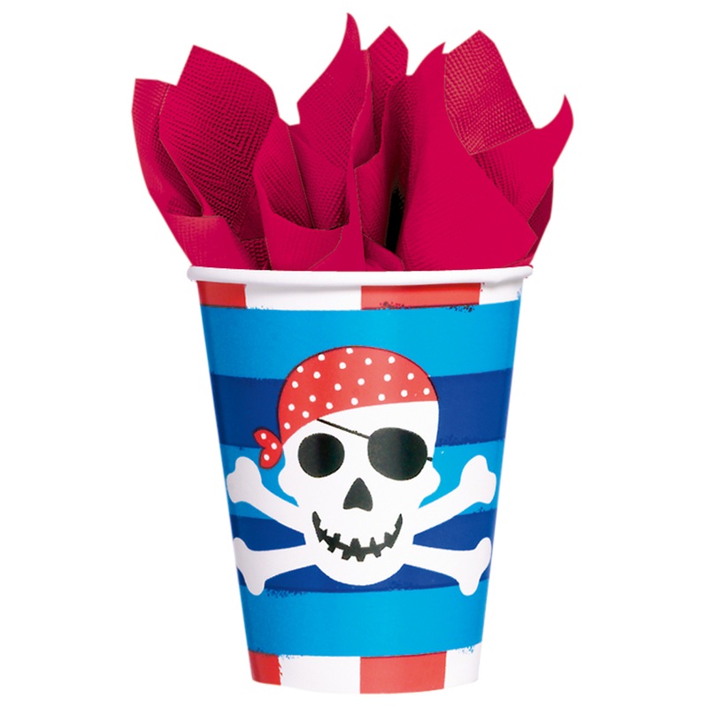 8 pirate treasure paper cups 266ml