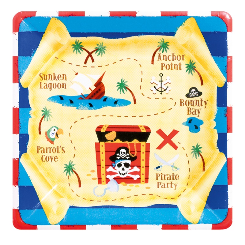 8 pirate treasure paper plates 25cm