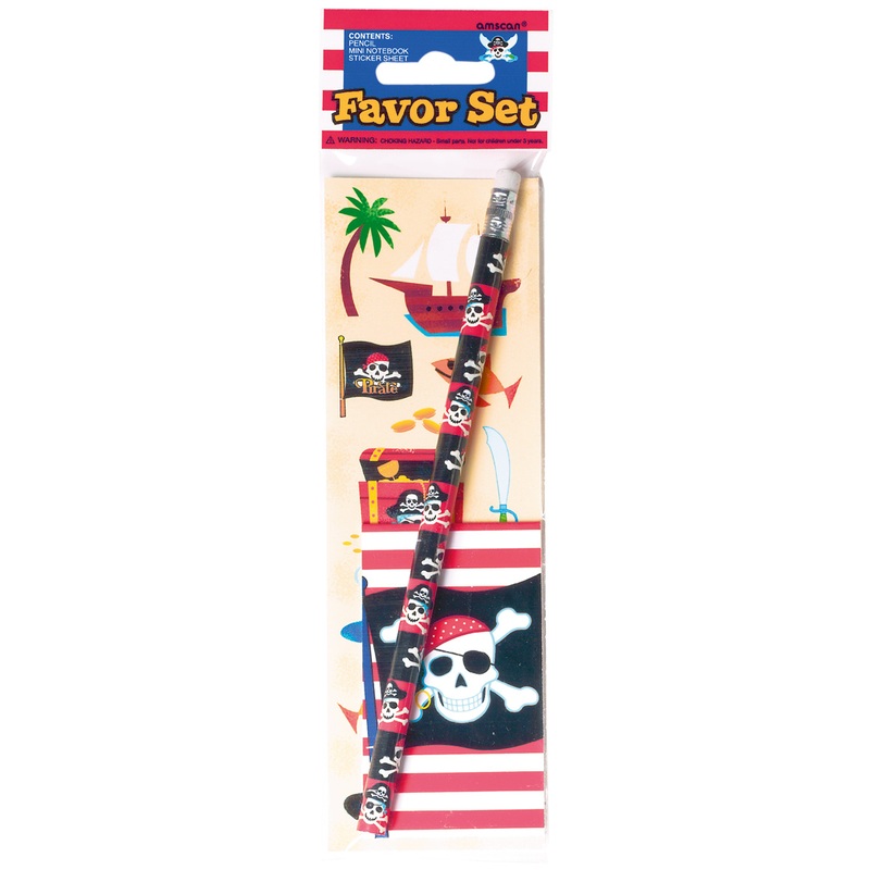 Pirate party writing set for gift bags 3 pieces