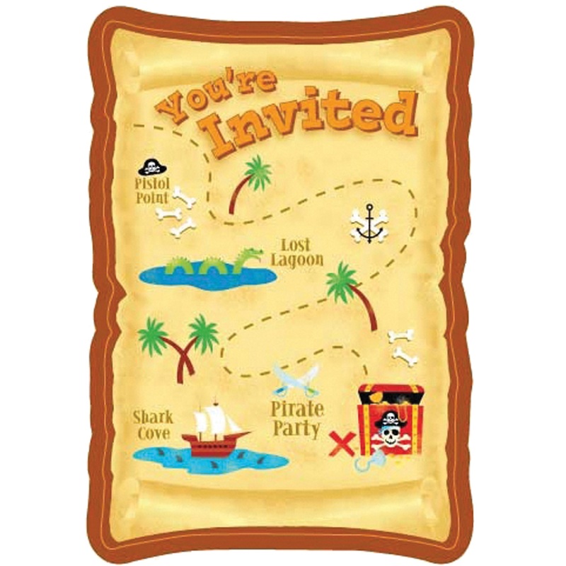 Treasure map invitation to the pirate party 8 pieces