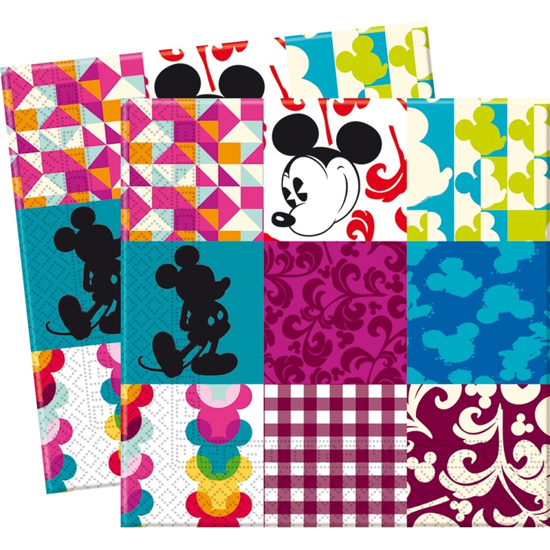 20 Mickey Mouse patchwork party napkins 33x33cm
