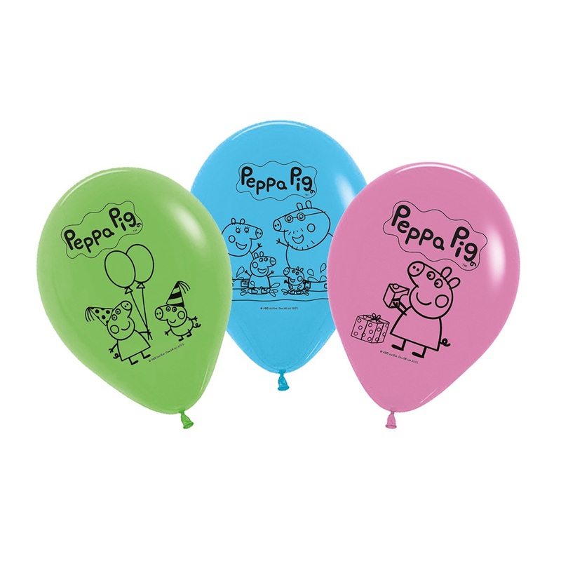 5 Peppa Pig rainbow balloons 30cm