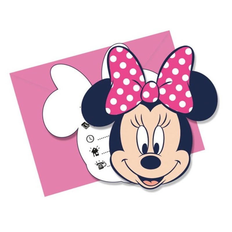 6 Minnie Mouse dots party invitation cards