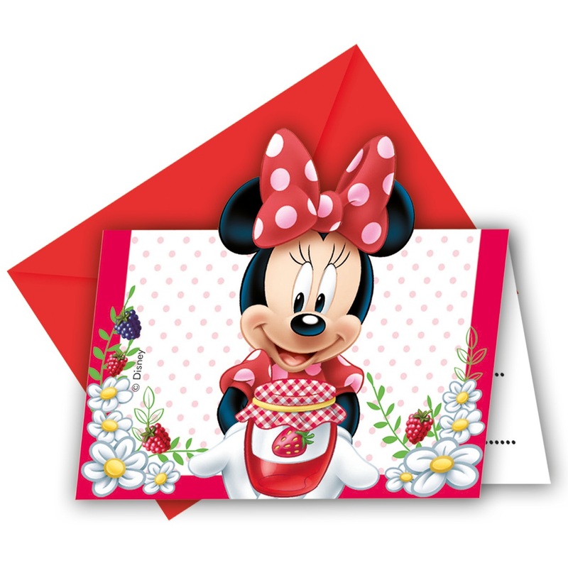 6 Minnie Mouse strawberry garden invitation cards
