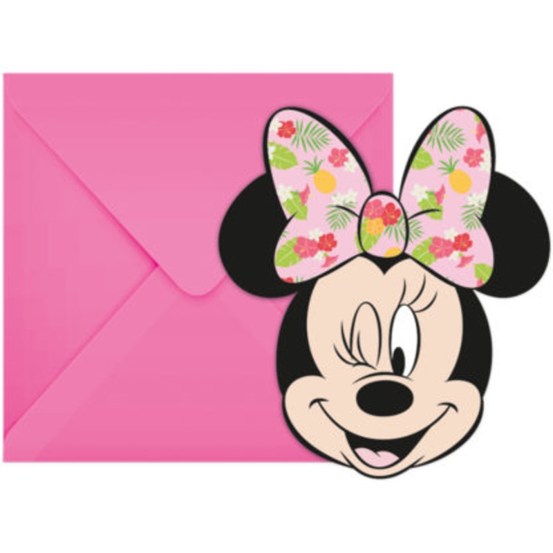 6 Tropical Minnie Mouse invitations