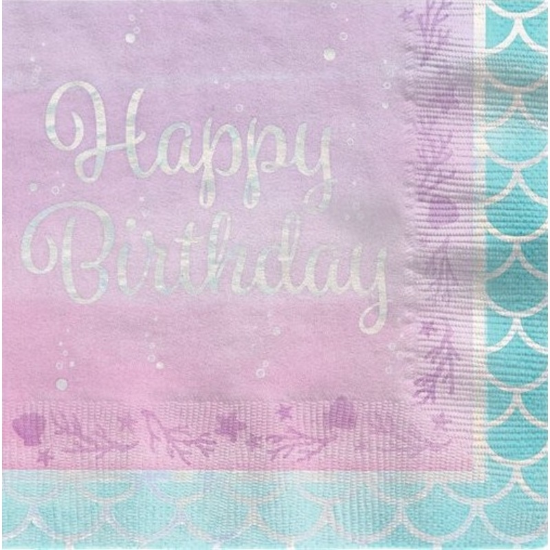 16 Mermaid Treasures Birthday napkins 33cm