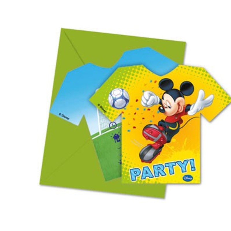 6 Mickey Mouse soccer invitation cards